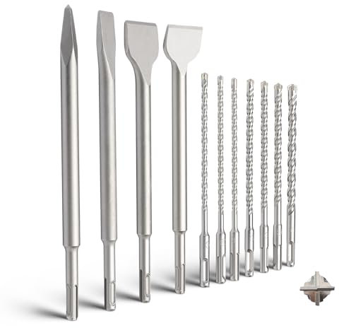 MOXPIFY Set di punte SDS Plus da 210 mm, Ø 6,6,6,8,8,10,12 mm e scalpello per calcestruzzo e muratura (11 pezzi)