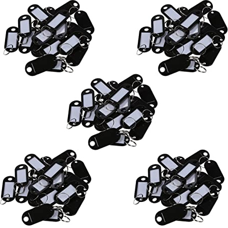Giwnhvx 100 Pcs Key ID Label Tags Split Ring Keyring Keychain Black