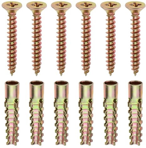OTOTEC 50 Piezas de Anclaje de Pared de Acero con Tornillos de 6x32mm Anclajes para Paneles de Yeso Tornillos de 5x40mm para Paredes de Hormigón Paredes Huecas Paredes de Madera Color Zinc