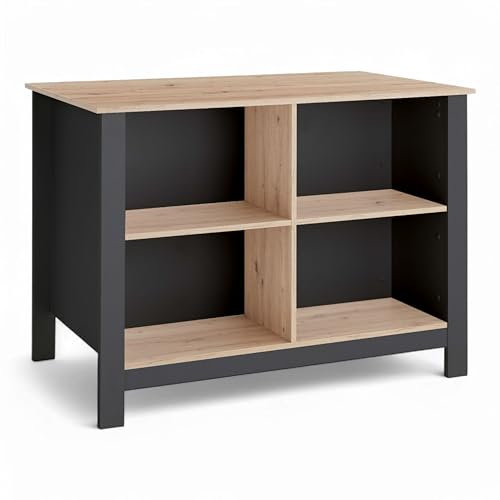 Stella Trading Sugar Kücheninsel freistehend in Anthrazit, Artisan Eiche Optik FSC-Zertifiziert - Geräumige Kochinsel mit Arbeitsplatte - 124 x 90 x 75 cm (B/H/T)