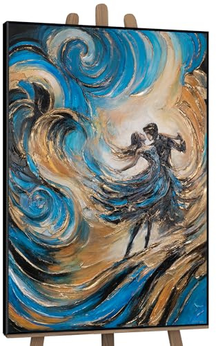 YS-Art Bunte Acrylbild mit Gold Akzenten handgemalt mit schwarzem Rahmen