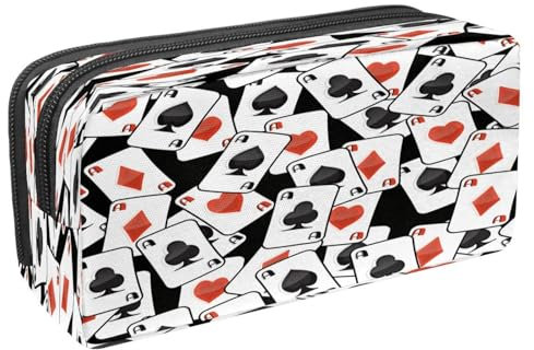 VAPOKF Federmäppchen, Federmäppchen, Schüler-Schreibwaren-Tasche mit Reißverschluss, für Jungen und Mädchen, Schul- und Bürobedarf, verstreute Aß-Spielkarten, Scattered Ace Spielkarten, 2.3x8.2x3.9in