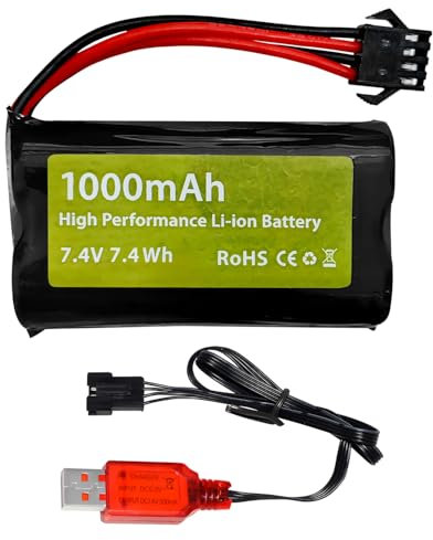 7.4V 2S 1000mAh Li-ion Battery SM-4P Plug with USB Charger for M416 Electric Gel Bullet Toy Gun EC16 DE85 RC Toy Car Model Buggy Battery