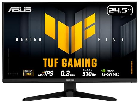 ASUS TUF Gaming Series 5 Monitor 1080P da 24,5 (VG259QMR5A) - Fast-IPS, 310Hz, 0,3 ms, compatibile G-SYNC, FreeSync Premium, Extreme Low Motion Blur Sync, 99% sRGB, DisplayWidget, Gaming AI, garanzia