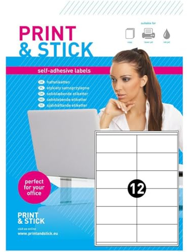 Universal Etiketten 12x 105 x 48 mm Bedruckbar Selbstklebend auf DIN A4 Bogen - 10 Blatt