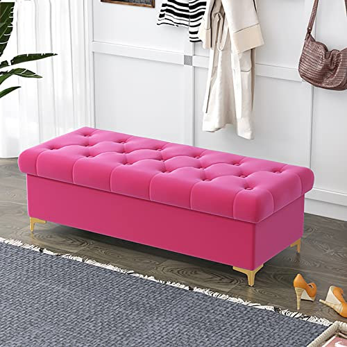 Luxuriöse Ottoman-Bank aus Samt mit Stauraum, modern, gepolsterte Aufbewahrungsbank für Schlafzimmer und Wohnzimmer, rosa Ende des Bettes, 152,4 x 10,2 cm