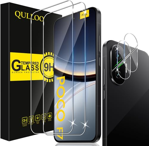 QULLOO Schutzfolie für Xiaomi Poco F7 für Panzerglas, 2 Stück Displayschutzfolie mit 2 Stück Kameraschutz, 9H Härte Gehärtetes Glas HD Klar Schutzglas Anti-Kratzen Folie