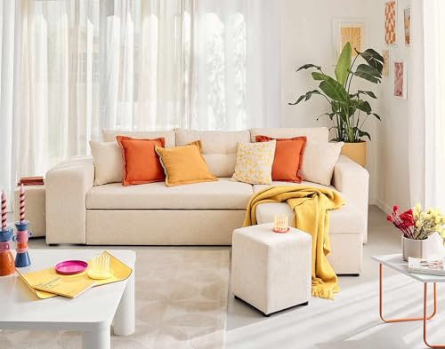 California - ecksofa beidseitig montierbar 4-Sitzer - schlaffunktion und Bettkasten, Regal und Hocker - aus Strukturiertem Samt Beige