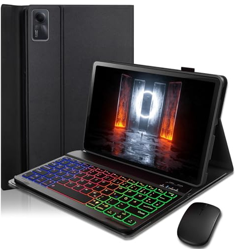 für Xiaomi Redmi Pad SE (2023) /Xiaomi Redmi Pad 2 (2025) 11 Zoll Hülle mit Kabelloses Bluetooth Beleuchtete Farbige Deutsch Tastatur (QWERTZ) und Maus, Magnetisch Abnehmbar, Backlit Keyboard Case