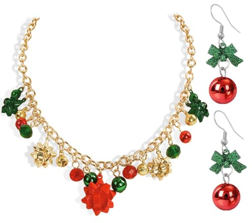 GTYARYUA Weihnachtskette Damen, Weihnachts Halskette und Ohrringe Set, Schmuck Weihnachten, Weihnachtsschmuck Damen, schmuck weihnachten damen, Weihnachtsohrringe, für Weihnachtsfeier-Geschenksets