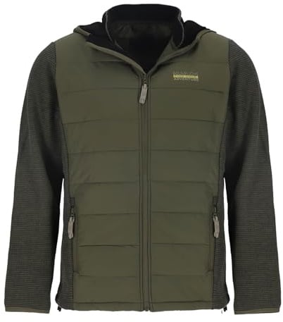 Baumfuchs Herren Hybridjacke Stepp und Fleece - Outdoor-Jacke mit Kapuze in Oliv Größe XXL