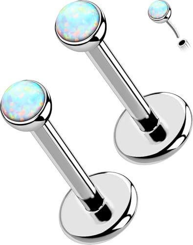 OUFER 2 Stück Titan Nasenpiercing Stecker 20G 18G 16G Opal Nasenstecker Schmuck Knorpel Ohrpiercing Flacher Rücken Nasenpiercing 5mm Forward Nostril Piercing Schmuck für Frauen 5 6 8 mm
