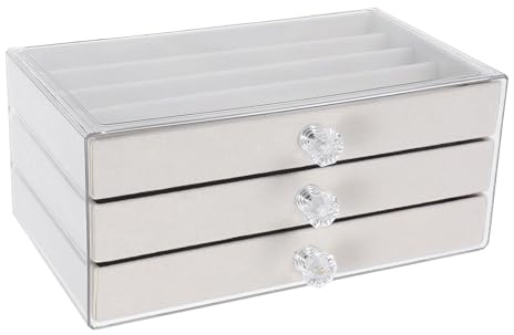 OFFSCH Scatola Portagioie per Collane Cassetto, Pte Beige Raffinata | Vaschette Compartimentate, Protezione Antipolvere, Ordine per Perle e Accessori, Design Decorativo da Tavolo