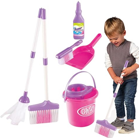 Juego de escobas para niños, juguete ABS para niños a partir de 3 años, juego de rol, carrito con mopa, recogedor, juguete educativo para niños pequeños, niñas, juguete de simulación para el hogar