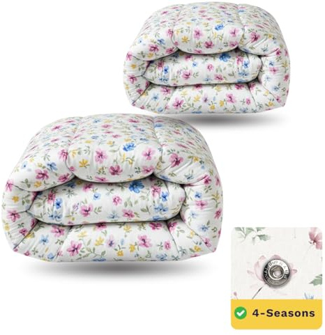 Zelesta Wonderbed 4-Jahreszeiten Bettdecke 140x200 cm – 2-in-1 Kombi Set (300 + 150 g/m²) | Bettdecke & Bezug in einem | Edelstahl-Klicksystem (Spring Bloom, 240x200 cm)