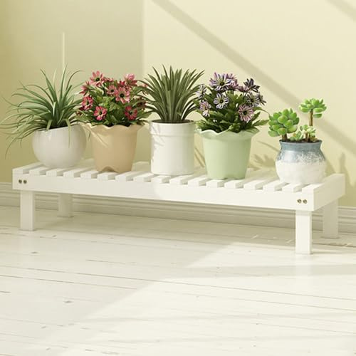 Whsmke Estantería Para Plantas Expositor Macetas Para Jardín Interior Exterior Banco Largo De Un Solo Nivel Para Sala De Estar Balcón Pasillo Entrada Estante Almacenamiento Madera(Blanco,78*25*15cm)