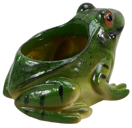 DOITOOL Blumentopf Grün für Sukkulenten Kreativer Frosch aus Keramik | Detailreich Geformt, Auffällige Farbe, für Büro und Gartendeko, Fördert Gesundes Wachstum
