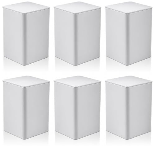 bayidun 6 Stk weiße eckige Teedosen Metall mit Deckel 85×85×130mm | Luftdichte Vorratsdosen geeignet für Tee, Kaffee und Gewürze