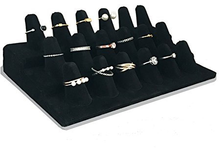 7TH VELVET 7. Samt 18 Finger Ring Display, schwarz Samt 3 Schritt Ring Ständer, für Showcase Jewelry Organizer Schmuck Aufbewahrung Zähler