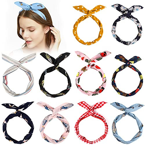 Dadabig 10 Stück Biegbares Stirnbänder, Vintage Twist Bow Wired Stirnbänder Twist Knot Haarband Bögen Eisendraht Hasenohren Stirnband Yoga Kopftuch Sport Turban für Mädchen Frauen(10 Styles)