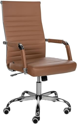 CLP Ergonomischer Bürostuhl Amadora I Höhenverstellbar, 360 Grad Drehstuhl I Kunstleder Oder Stoff Bezug I Langlebig, 120 kg Belastbar, Farbe:Hellbraun, Material:Kunstleder
