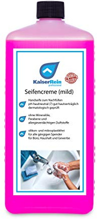 KaiserRein Seife 1 L Flasche für Spender Nachfüll-beutel Flüssig-seife ohne Mineralöle, Parabene und allergieverdächtigen Duftstoffe