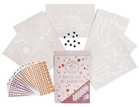 Lulubug Bastelset Klebedotties mit Wackelaugen | 6 Vorlagen mit diversen Motiven, 1300 Sticker, 12 Wackelaugen | Kunst mit Klebepunkten, Boho Farben