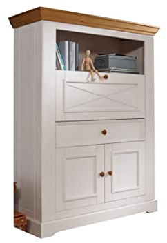 Woodroom Sekretär Oslo in Kiefer massiv weiß (BxHxT 108x152x42 cm), Büroschrank