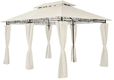 Mondeer Tonnelle de Jardin 3x4m, Pavillon de Jardin avec Double Toit et Parois Latérales, Cadre en Métal, Bâches de Toit 180g/㎡ Polyester Protection UV Imperméable, Style Moderne et Luxueux, Beige