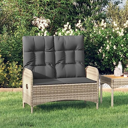 Homgoday Verstellbare Gartenbank Kissen 107 cm Polyrattan grau, Gartenbank für den Außenbereich, Bank für Balkon, Terrasse & Garten