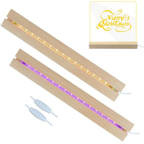 mumisuto 2 Stück LED Leuchten Display Basis, Sockel Holz, Basis Dekoration Display Ständer, 7 Farben, 2 Modi, USB Holzlicht Basis für DIY Acrylplatte Kunstharz Glas Kristall Kunst Ornament