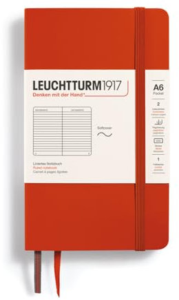 LEUCHTTURM1917 370325 Notizbuch Pocket (A6), Softcover, 123 nummerierte Seiten, Fox Red, Liniert