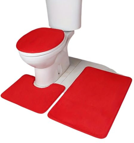 Generic 1 set de 3 pièces de toilette absorbantes, couleur unie, ensemble de tapis de salle de bain rouge clair grand rouge