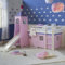Homestyle4u 2553, Kinderhochbett Weiß 90 x 200cm Holz Kiefer rosa Hochbett Massiv Turm Leiter Vorhang Rutsche Lattenrost