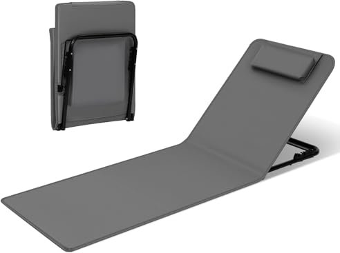 WOLTU Bain de Soleil, Chaise Longue Pliable, Transat de Plage Pliable, Transat Jardin Exterieur, Matelas de Plage Rembourré, Dossier Inclinable, avec Oreiller, 48x132x54 cm, Gris Foncé