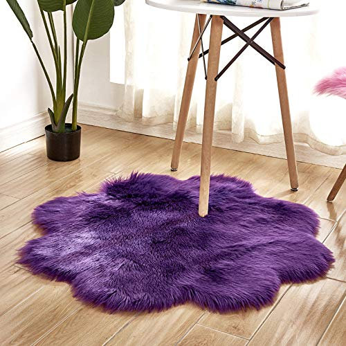 YUGWNN Lila Schaffell Kunstfell Fellimitat Teppich Bettvorleger Fell,Schaukelstuhl Auflage Dekofell,BlüTendurchmesser 60cm/23,6in