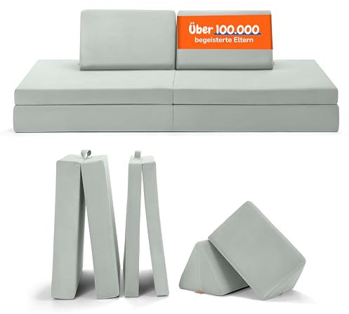 Funzy Spielsofa für Kinder - Das Original für kreatives Spielen, Modulare Spielcouch, Waschbarer Bezug, Robust und Langlebig, TÜV und Oeko-TEX 100 Zertifiziert mit 3 Jahren Garantie, Minz Hellgrün