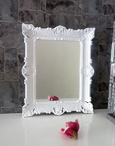 Pintici Bilderrahmen mit SCHUTZGLAS Barock Hängerahmen Barockrahmen 57 x 47 cm Shabby,Jugendstil Antik Spiegelrahmen (Weiß+Glasscheibe)