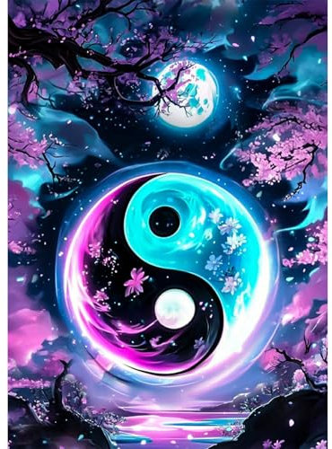 AIRDEA Yin-Yang Diamond Painting Erwachsene, DIY 5D Mond Diamant Painting Bilder, Bastelset Erwachsene Frauen als Haus Wanddeko 30x40 cm