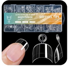 TTPSRY 600 Stück Transparente Nagelspitzen Ultra-Kurz Kein Feilen Notwendig Super Dünn Unsichtbar Perfekt für DIY Maniküre Salon Frauen Mädchen