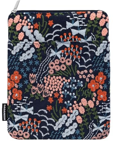 Dadanism Embroidered Daisy Padded Sleeve for All-New Kindle Paperwhite, 7 Kindle Colorsoft Signature Edition, Protective Sleeve Case for 6 Kindle/Kindle Oasis/Kobo E-Reader, Indigo Flower