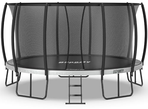 BSPORTY Trampoline Outdoor 14FT with Enclosure, 5 Reinforced U-Shaped Legs with Center Support, ASTM Approved, Recreational Trampoline for Kids and Adults