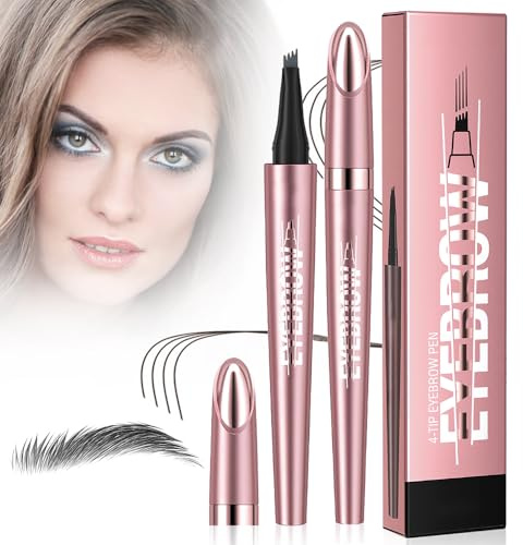 3D Wasserdichter Microblading Augenbrauenstift, 2025 Neu Magie Microblading Eyebrow Pen mit 4 Gabelspitze, augenbrauenstift wasserfest für Natürliches Make up (Schwarz)
