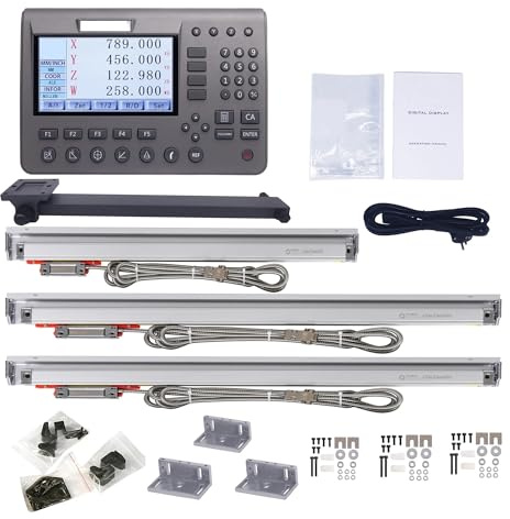 OLSKFUH Lineargeber, Metall 4-Achsen-LCD-Digitalanzeige DRO-Kit Ka-300 Linearskalengeber Aus Glas Für Drehbankschleifmaschine, Fräsbohrmaschine, Drehbank-Fräsmaschine, Digitala,3 Axis DRO Kit