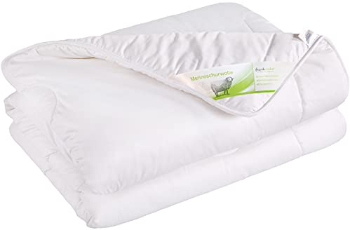 franknatur Bettdecke 200x200 Ganzjahresdecke Schurwolle Baumwolle Melina | Ganzjahresbettdecke mit Füllung aus 100 % Merinowolle, Bezug 100 % Baumwolle Edel Satin, waschbar, OEKO-TEX