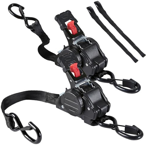 IAZZCO Automatik Spanngurt mit S Haken, TÜV/GS Zertifiziert, Schwarz/2 Set | 3 m x 25 mm, 816 kg Bruchlast & EN 12195-2, Automatisch einziehbarer Ratschen-Spanngurt, für Motorrad, Auto & Transport