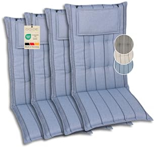 GO-DE Textil Bequeme und attraktive Polsterauflagen für Hochlehner-Gartenstühle (4er-Set, Stripes Exclusive blau, Hochlehner)