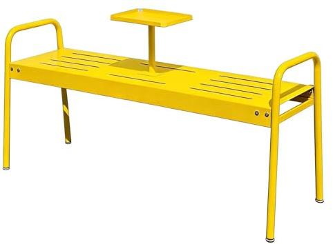 Banc de Jardin Exterieur avec Tablette Centrale Intégrée Banquette 2 Places Résistant aux Intempéries Banc D'Extérieur en Tuyau Galvanisé pour Extérieur et Intérieur(Black)