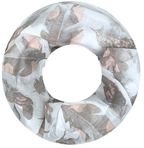 PiriModa XXL DAMEN SCHAL LUXUS GLITZER Muster Feder Halstuch Schlauchschal Loopschal Rundschal (M2 Feder Weiss/Rosa)