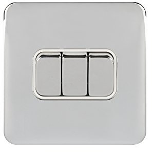 Schneider Electric GGBL1032WPC Lisse Screwless Deco 10AX 3G 2W Switch WPC, 240 V, Polished Chrome, White Insert